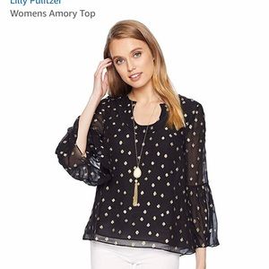 Lilly Pulitzer Amory Top Onyx Starry Clip Chiffon
